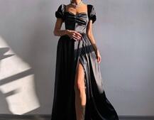 Атласна сукня максі із розрізом на спідниці Атласна сукня максі із розрізом на спідниці | PUSHKA SHOP