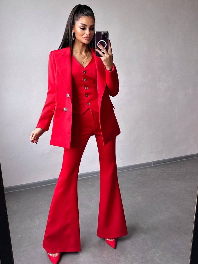 Костюм: піджак на підкладці, штани кльош+ жилет  Костюм: піджак на підкладці, штани кльош+ жилет  | PUSHKA SHOP