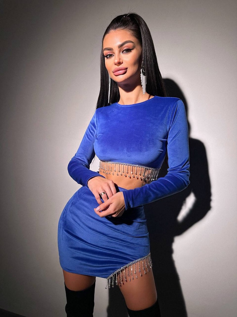 Оксамитовий комплект, декорований бахромою зі страз Оксамитовий комплект, декорований бахромою зі страз | PUSHKA SHOP