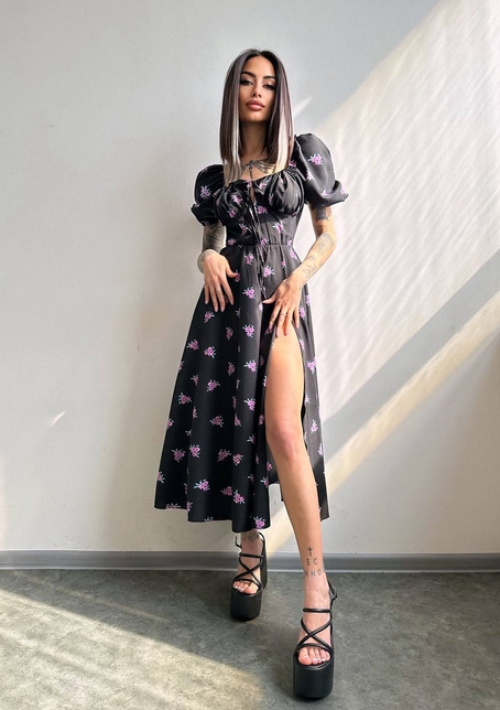 Сукня- міді  з квітковим принтом | PUSHKA SHOP