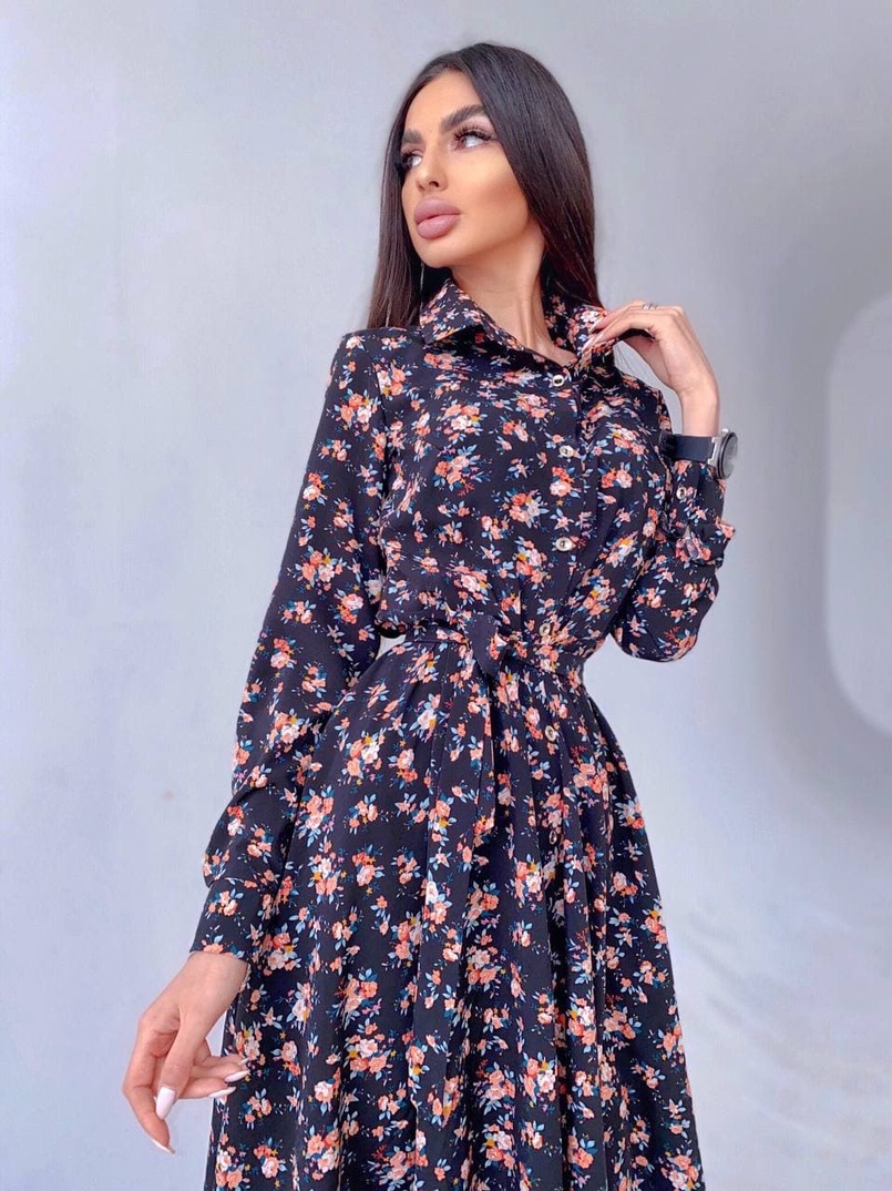 Цветочное платье-рубашка на пуговицах Цветочное платье-рубашка на пуговицах | PUSHKA SHOP