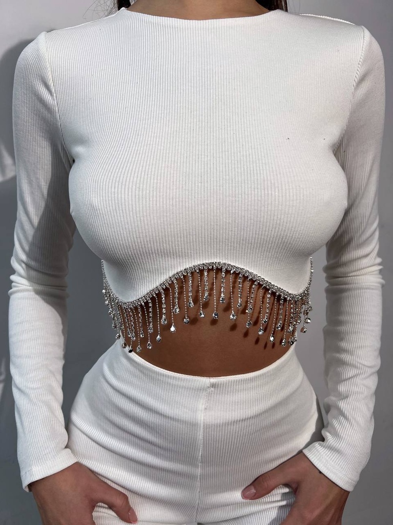 Комплект : штани кльош і топ , декорований бахромою зі страз Ручна робота Комплект : штани кльош і топ , декорований бахромою зі страз Ручна робота | PUSHKA SHOP