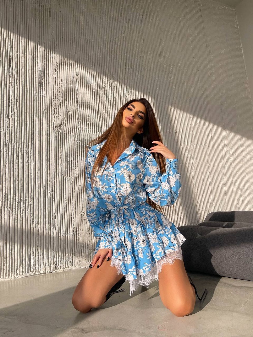 Сукня міні на гудзиках,декорована мереживом  Сукня міні на гудзиках,декорована мереживом  | PUSHKA SHOP