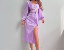 Шелковый комплект: топ с завязками на талии + юбка миди с разрезом  | PUSHKA SHOP