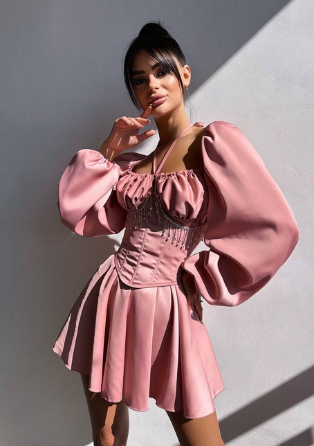 Сукня з корсетом, декорованим бахромою зі страз Ручна робота  | PUSHKA SHOP