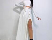 Трикотажный комплект: юбка  миди с разрезом + топ с завязками на талии  Трикотажный комплект: юбка  миди с разрезом + топ с завязками на талии  | PUSHKA SHOP