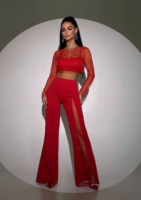 Комплект: топ + штани із сіткою зі стразами  Комплект: топ + штани із сіткою зі стразами  | PUSHKA SHOP