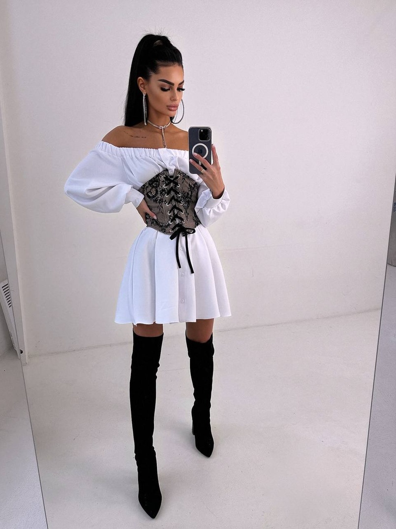 Приталена сорочка на плічках+  мереживний корсет Приталена сорочка на плічках+  мереживний корсет | PUSHKA SHOP