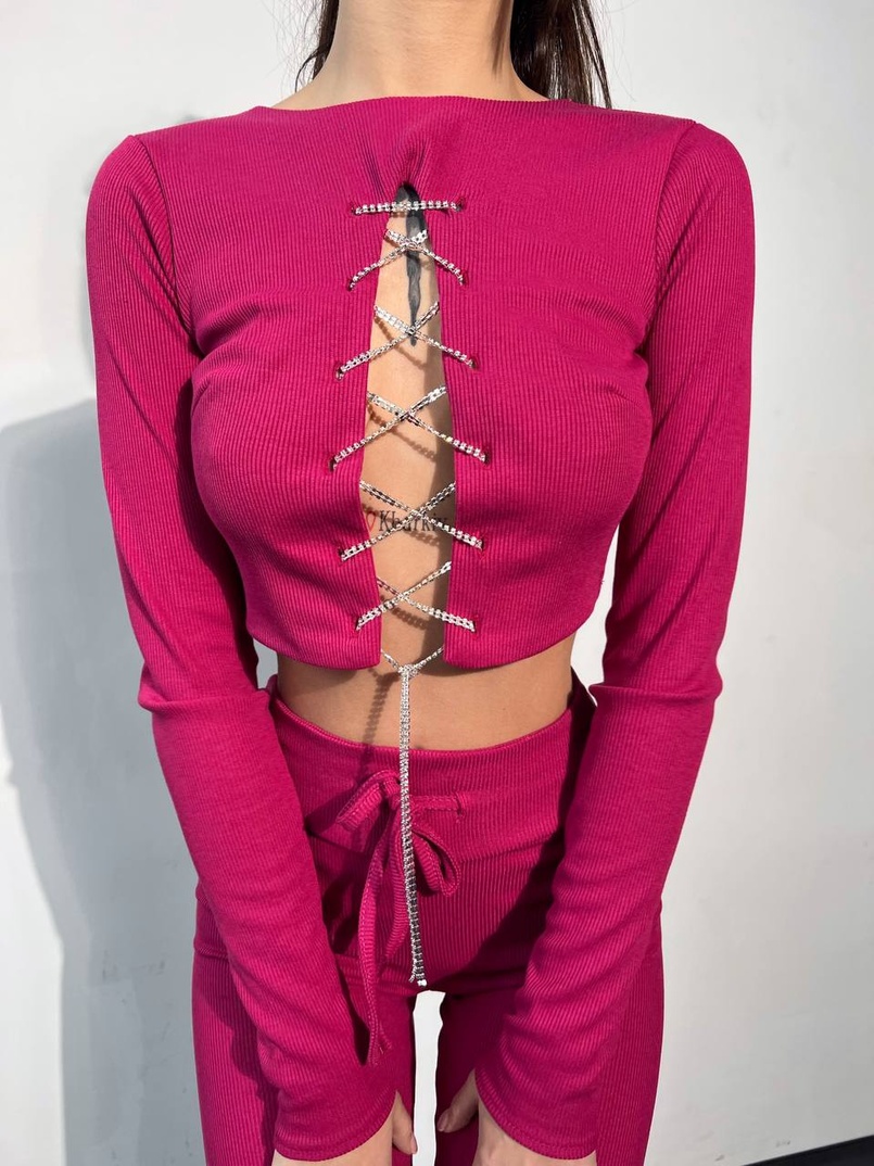 Костюм:  легінси та топ з шнурівкою зі страз Костюм:  легінси та топ з шнурівкою зі страз | PUSHKA SHOP