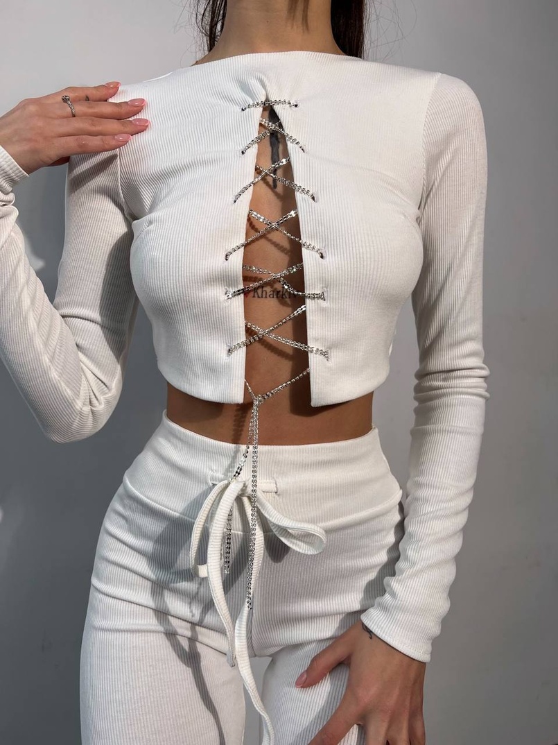 Костюм:  легінси та топ з шнурівкою зі страз Костюм:  легінси та топ з шнурівкою зі страз | PUSHKA SHOP