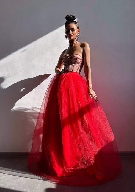 Комплект: корсет бюстьє декорований стразами + пишна спідниця максі  Ручна робота  Комплект: корсет бюстьє декорований стразами + пишна спідниця максі  Ручна робота  | PUSHKA SHOP