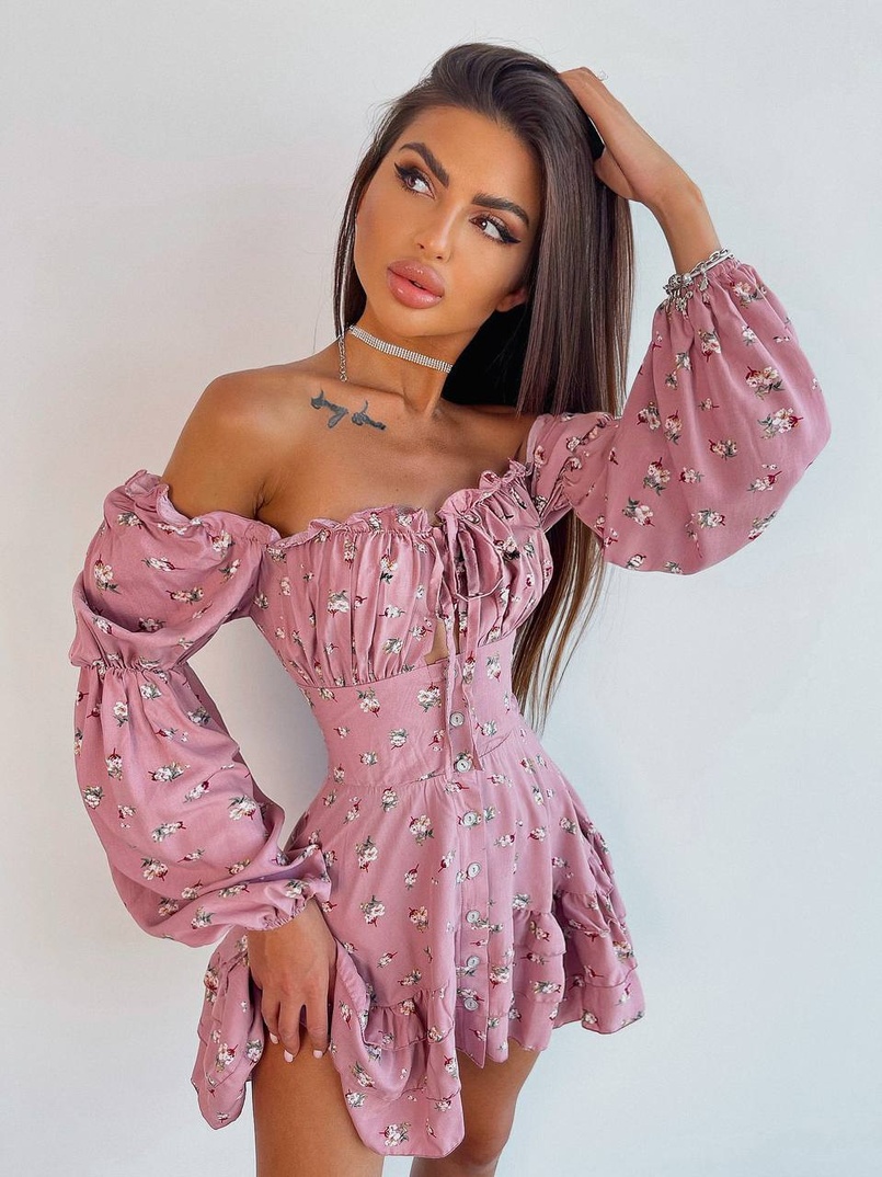 Сукня з квітковим принтом з воланами на ґудзиках  | PUSHKA SHOP