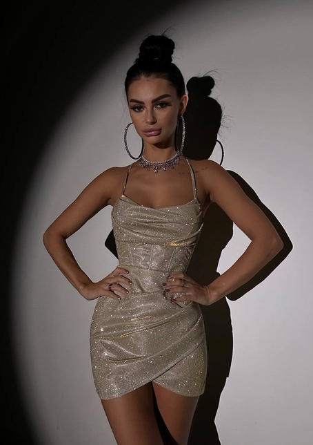 Сяючий комплект: корсет + спідниця міні з драпіруванням   | PUSHKA SHOP