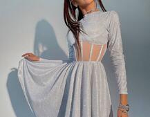 Приталена блискуча сукня з корсетною вставкою та пишною спідницею-сонцем Приталена блискуча сукня з корсетною вставкою та пишною спідницею-сонцем | PUSHKA SHOP