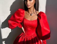 Сукня з обʼємними рукавами та спідницею балоном  Сукня з обʼємними рукавами та спідницею балоном  | PUSHKA SHOP