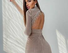 Оксамитова сукня з відкритою спинкою, декорована бахромою зі страз | PUSHKA SHOP