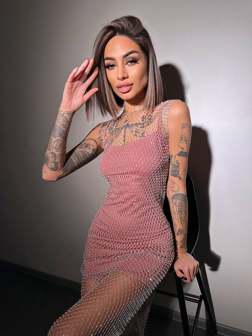 Сукня із сітки зі стразами на трикотажній підкладці  Сукня із сітки зі стразами на трикотажній підкладці  | PUSHKA SHOP