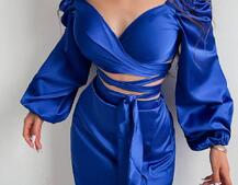 Шелковый комплект: топ с завязками на талии + юбка миди с разрезом  | PUSHKA SHOP