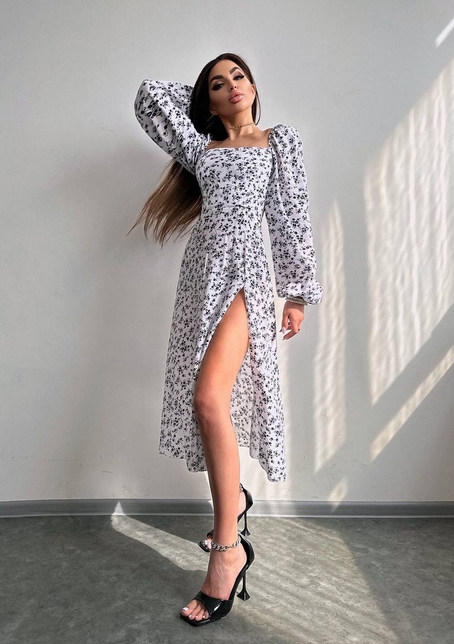 Улюблена сукня-міді зі шнурівкою на спинці та розрізом на ніжці | PUSHKA SHOP