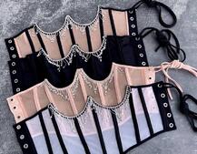 Корсет на кісточках зі шнурівкою, декорований бахромою зі страз Корсет на кісточках зі шнурівкою, декорований бахромою зі страз | PUSHKA SHOP