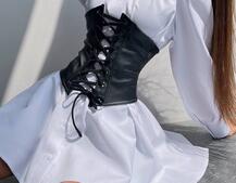 Приталена сукня-сорочка на плічках з корсетом з еко-шкіри | PUSHKA SHOP