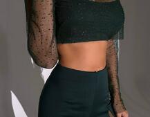 Комплект: топ + штани із сіткою зі стразами  Комплект: топ + штани із сіткою зі стразами  | PUSHKA SHOP