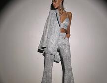 Костюм: піджак на підкладці, штани кльош+ топ з чашечками Костюм: піджак на підкладці, штани кльош+ топ з чашечками | PUSHKA SHOP