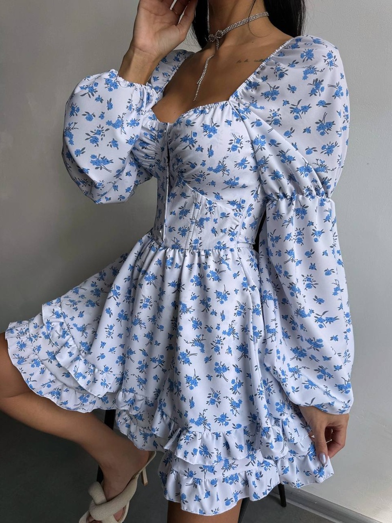 Сукня з квітковим принтом з воланами на ґудзиках  Сукня з квітковим принтом з воланами на ґудзиках  | PUSHKA SHOP