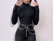 Облягаючий трикотажний комбінезон з поясом-ланцюжком Облягаючий трикотажний комбінезон з поясом-ланцюжком | PUSHKA SHOP