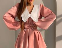 Сукня з коміром та об'ємними рукавами з широким поясом | PUSHKA SHOP