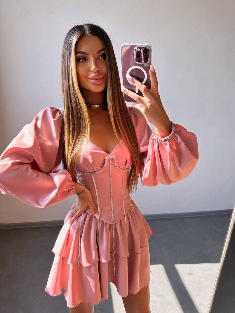 Комплект: сукня з подвійною спідницею + корсет, декорований стразами    Комплект: сукня з подвійною спідницею + корсет, декорований стразами    | PUSHKA SHOP