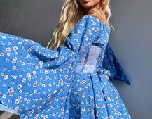 Сукня з асиметричною спідницею та розкльошеними рукавами + корсет  | PUSHKA SHOP