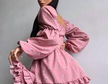 Сукня з квітковим принтом з воланами на ґудзиках  | PUSHKA SHOP