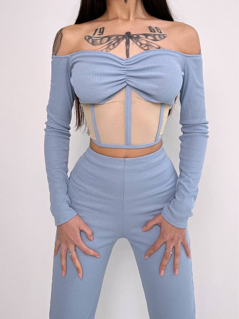 Комплект : штани кльош і топ з елементами корсету  Комплект : штани кльош і топ з елементами корсету  | PUSHKA SHOP