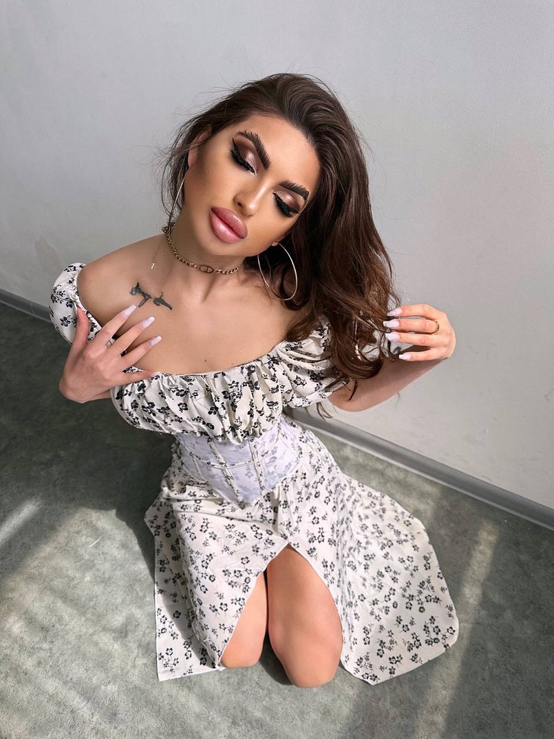 Сукня міді з розрізом в квітковий принт + прозорий корсет  | PUSHKA SHOP