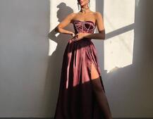 Комплект: корсет-бюстьє , декорований стразами  + спідниця максі з розрізом   | PUSHKA SHOP