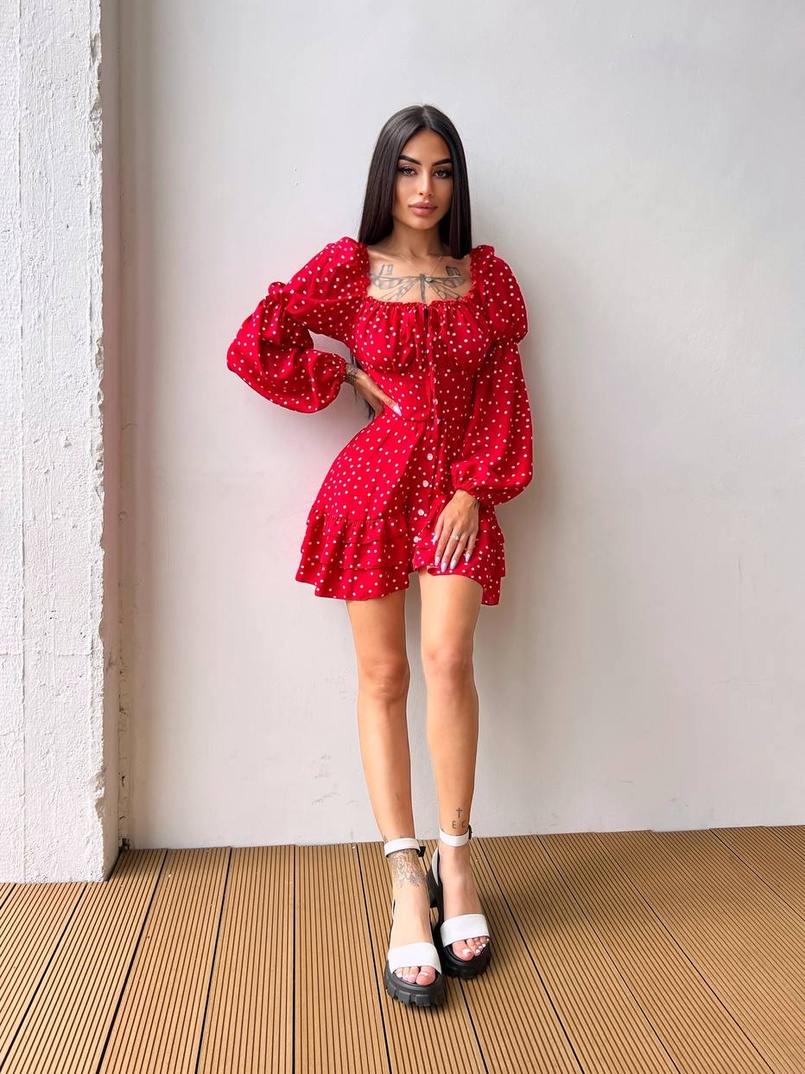Сукня в горошок на ґудзиках з воланами  Сукня в горошок на ґудзиках з воланами  | PUSHKA SHOP