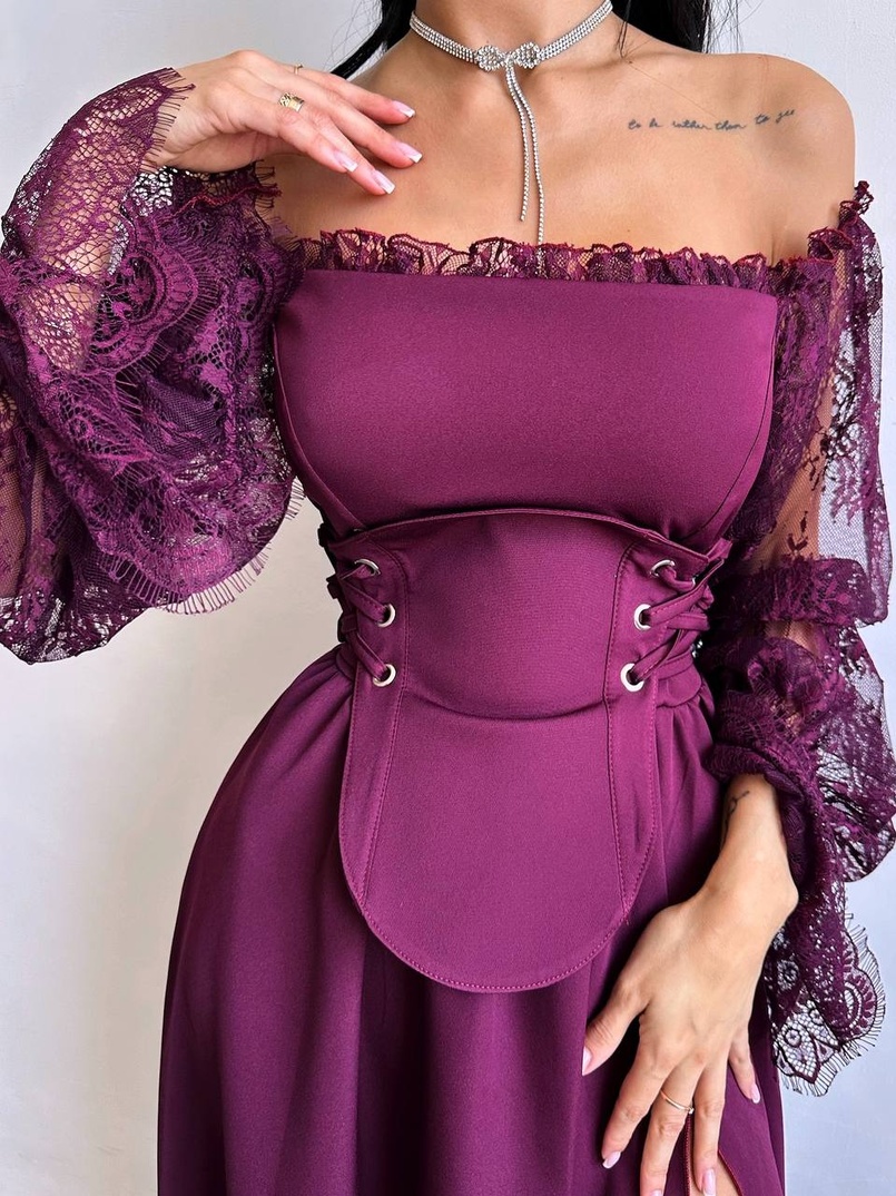 Сукня міді з корсетом декорована мереживом  | PUSHKA SHOP