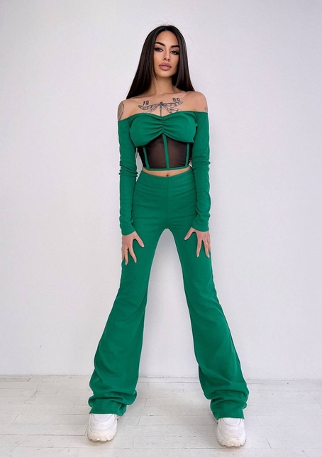 Комплект : штани кльош і топ з елементами корсету  Комплект : штани кльош і топ з елементами корсету  | PUSHKA SHOP