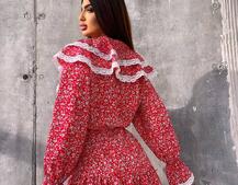 Сукня з квітковим принтом декорована мереживом    Сукня з квітковим принтом декорована мереживом    | PUSHKA SHOP