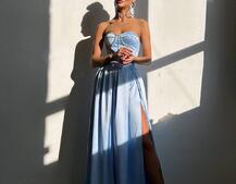 Комплект: корсет-бюстьє , декорований стразами  + спідниця максі з розрізом   | PUSHKA SHOP