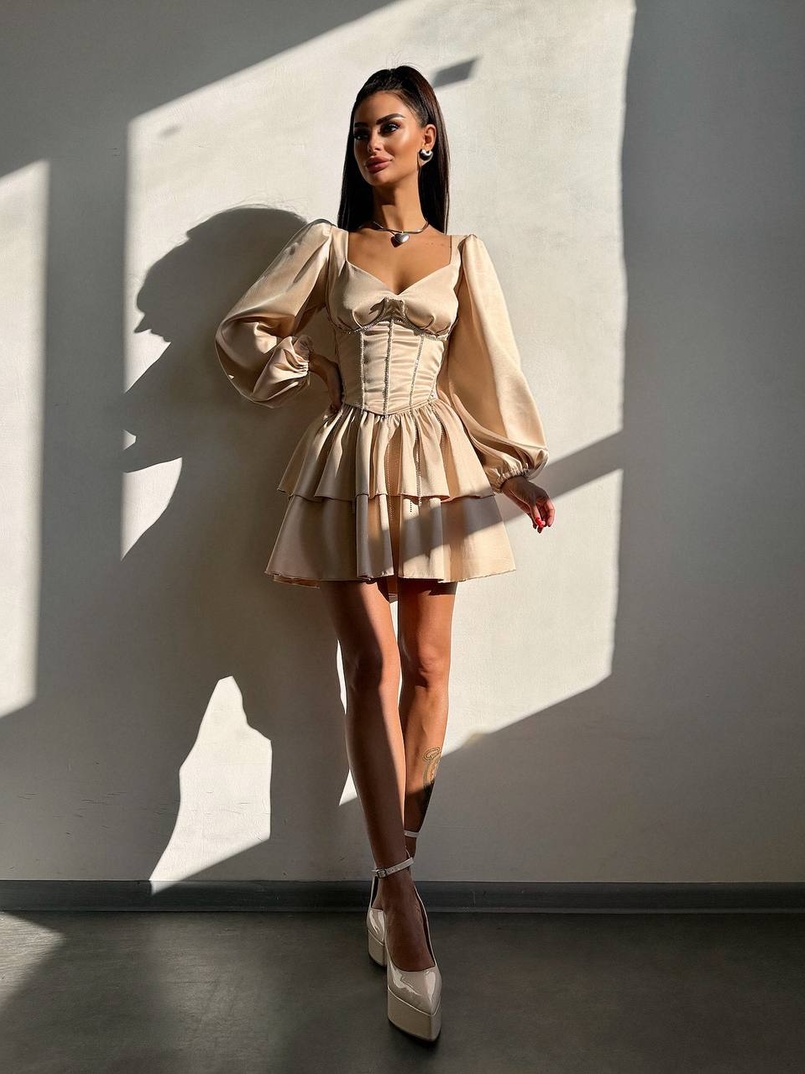 Комплект: сукня з подвійною спідницею + корсет, декорований стразами    Комплект: сукня з подвійною спідницею + корсет, декорований стразами    | PUSHKA SHOP