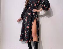 Квіткова сукня-міді зі шнурівкою на спинці та розрізом на ніжці Квіткова сукня-міді зі шнурівкою на спинці та розрізом на ніжці | PUSHKA SHOP