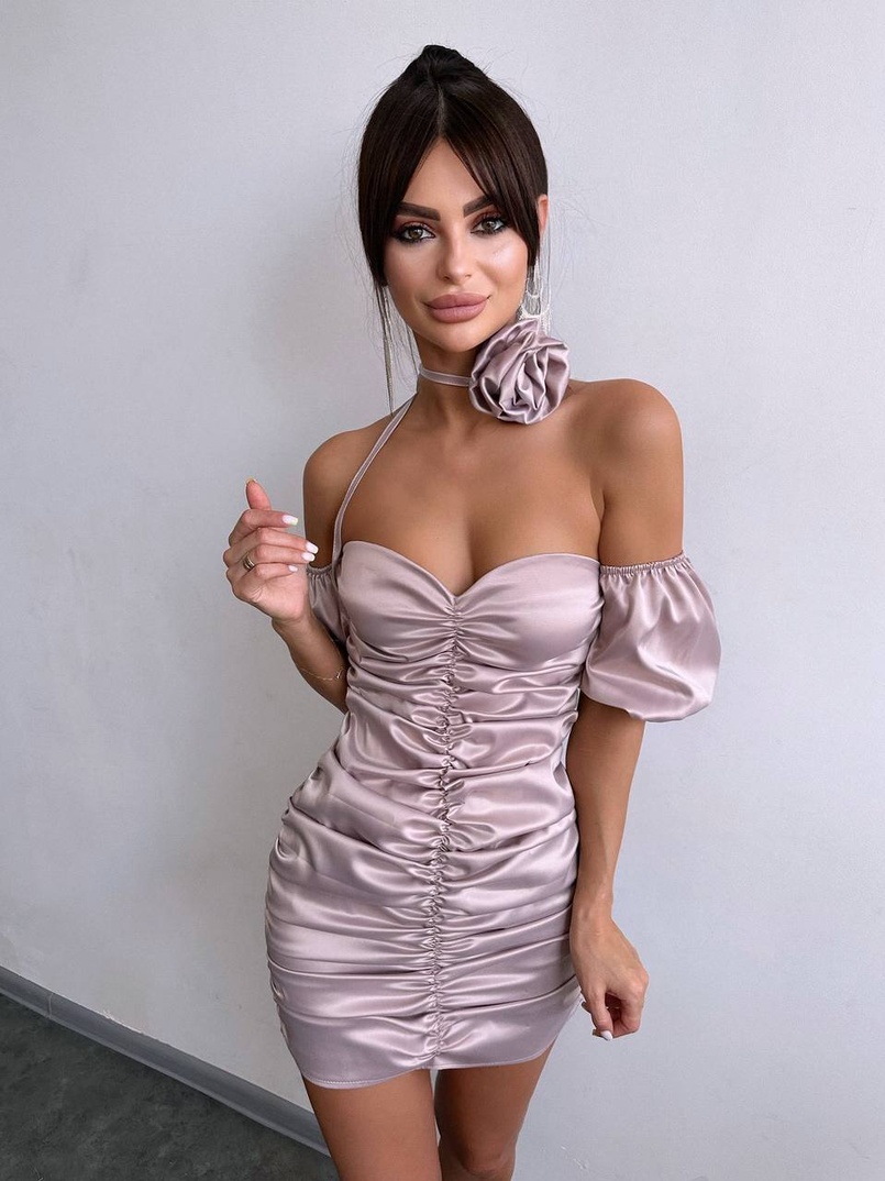 Сукня - міні з драпіруванням та трояндою-чокером | PUSHKA SHOP