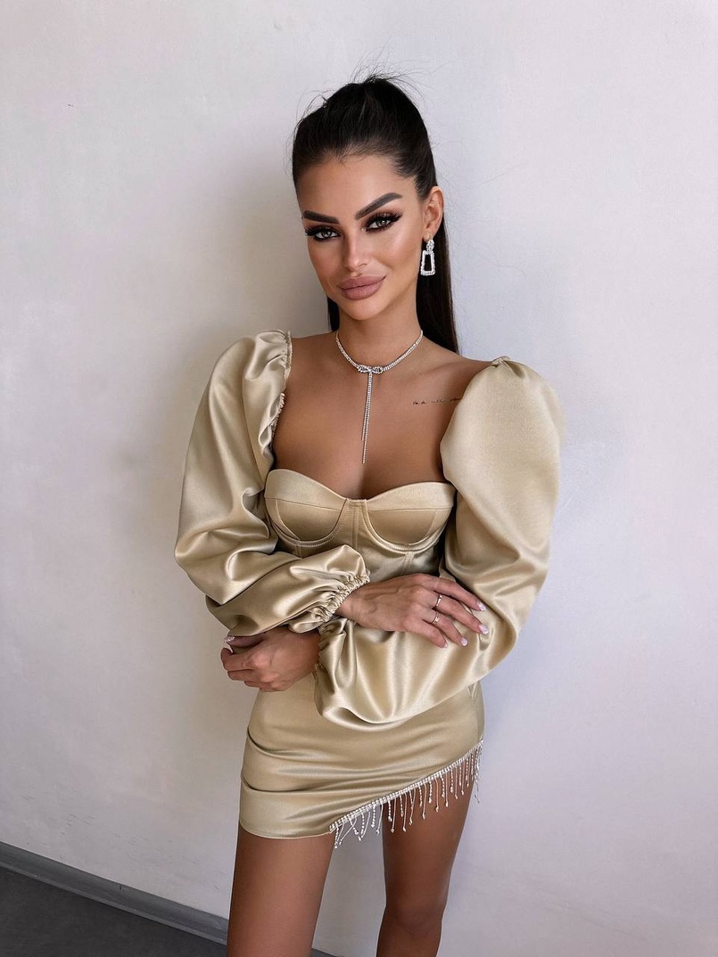 Атласний  комплект: корсет + спідниця декорована бахромою зі страз Атласний  комплект: корсет + спідниця декорована бахромою зі страз | PUSHKA SHOP