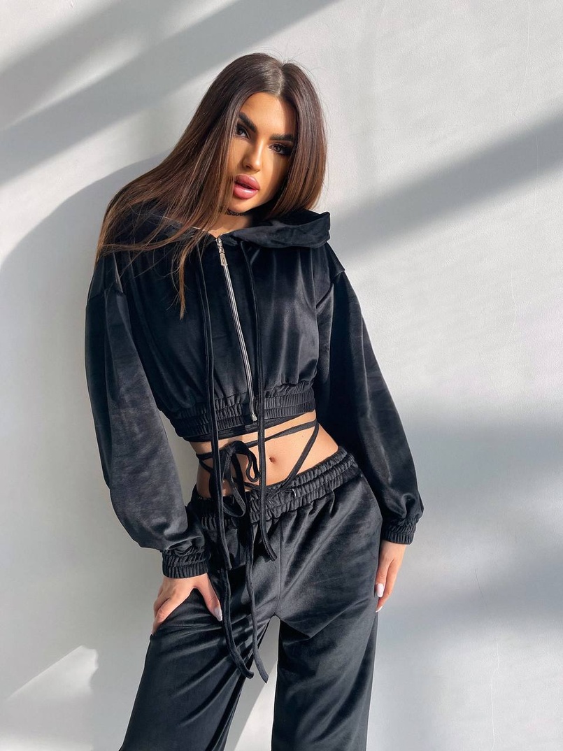 Велюровий комплект трійка: кофта + корсет з чашечками + джогери  | PUSHKA SHOP