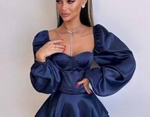 Атласна корсетна сукня бюстьє з пишною подвійною спідницею та об‘ємними рукавами Атласна корсетна сукня бюстьє з пишною подвійною спідницею та об‘ємними рукавами | PUSHKA SHOP