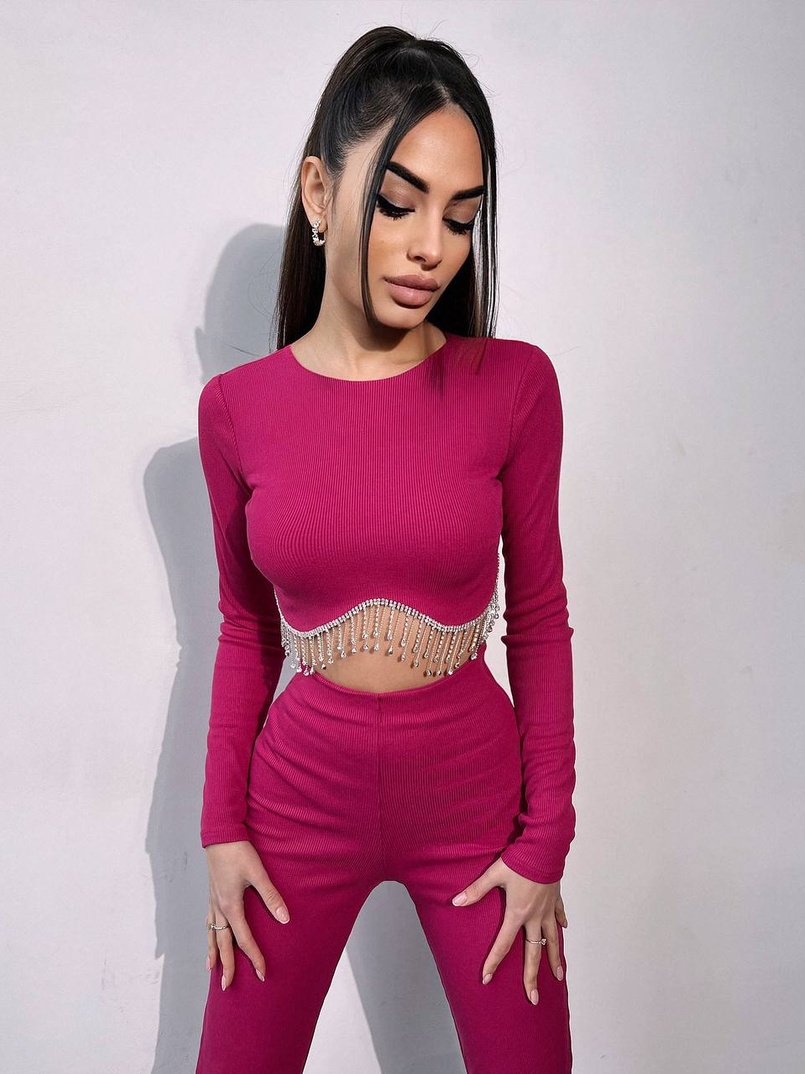 Комплект : штани кльош і топ , декорований бахромою зі страз Ручна робота Комплект : штани кльош і топ , декорований бахромою зі страз Ручна робота | PUSHKA SHOP