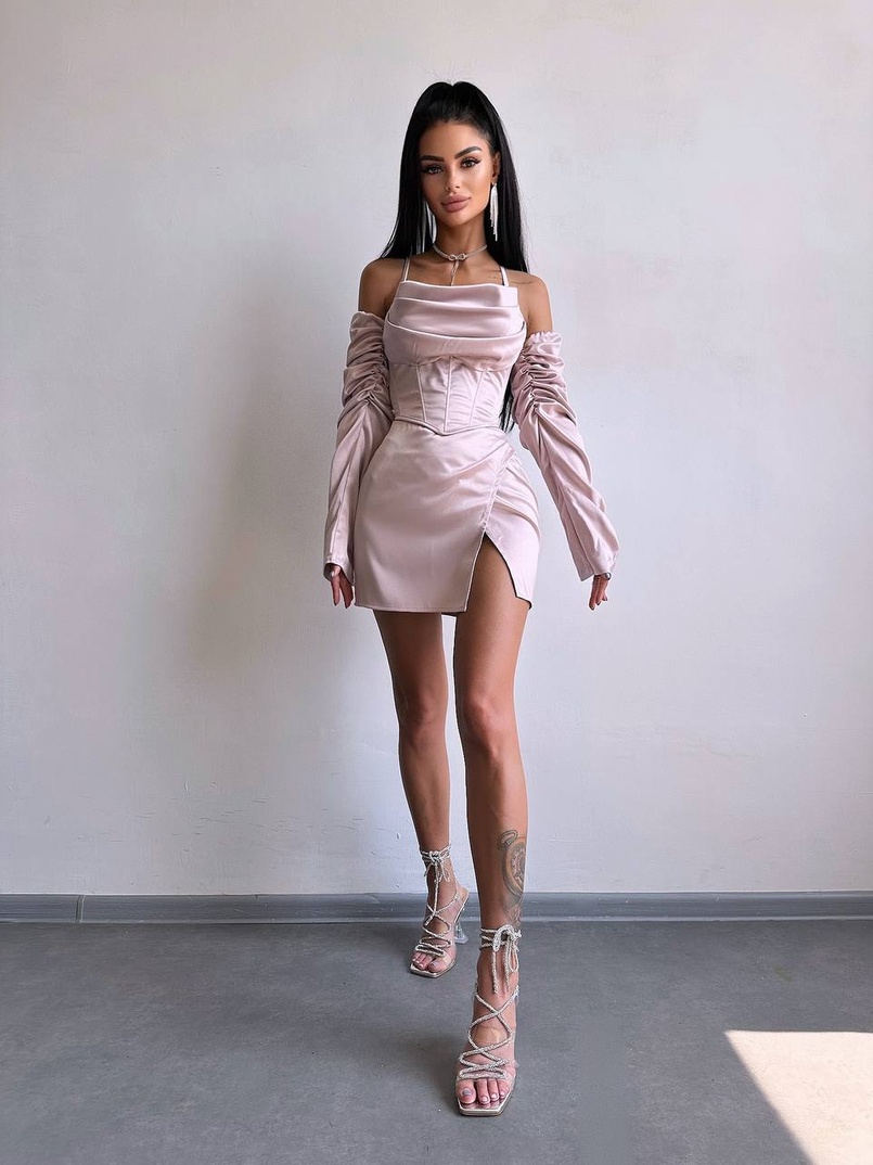 Комплект: корсет з рукавами    + спідниця міні з драпіруванням   Комплект: корсет з рукавами    + спідниця міні з драпіруванням   | PUSHKA SHOP