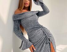 Трикотажна сукня міді з хомутом   | PUSHKA SHOP